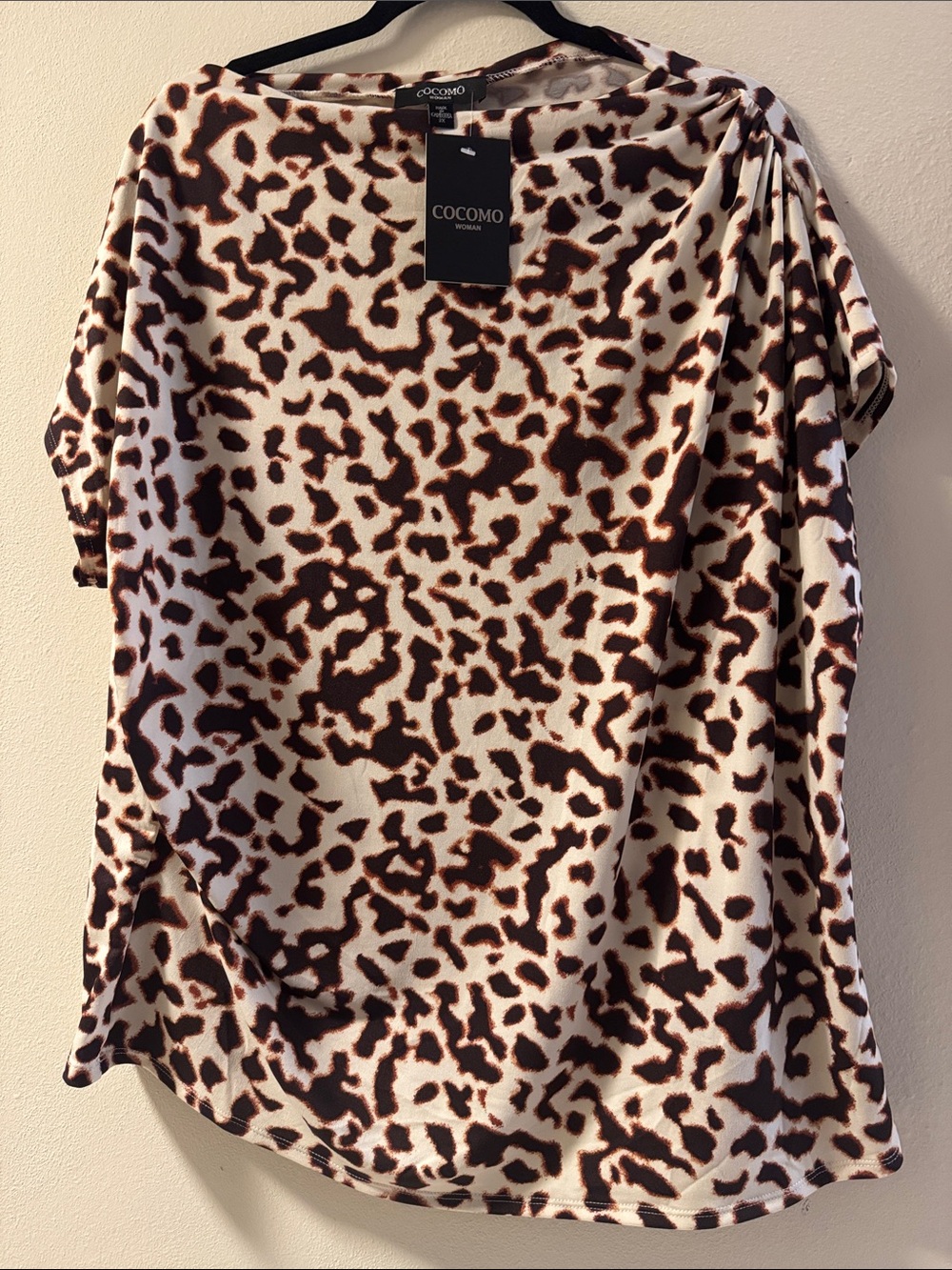 Cocomo Cream and Brown Animal Print Short Sleeve Blouse